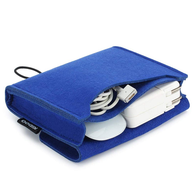 NIDOO Portable Felt Storage Bag, Electronics Accessories Protective Case Pouch for MacBook Power Adapter, Mouse, Cellphone, Cables, SSD, HDD, Power Bank, Portable External Hard Drive, Blue - Image 1